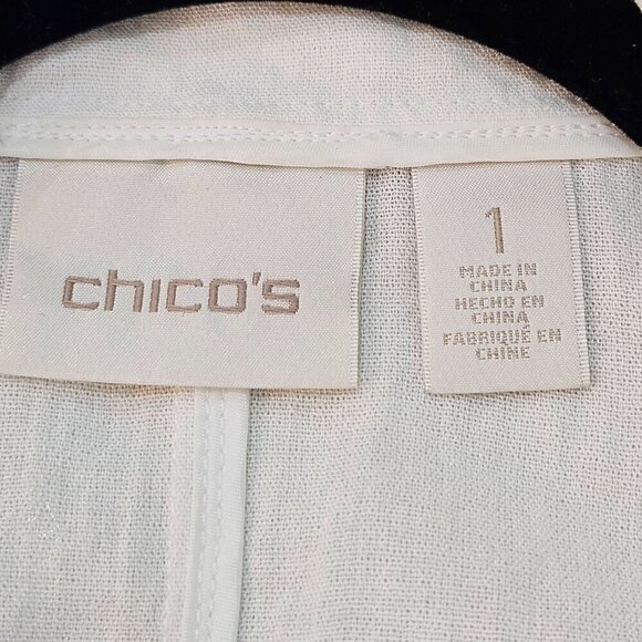 Chico's Linen Crocheted Lace Mix Vest, Zipper Pockets Size 1 Medium 8/10 White - Picture 4 of 8